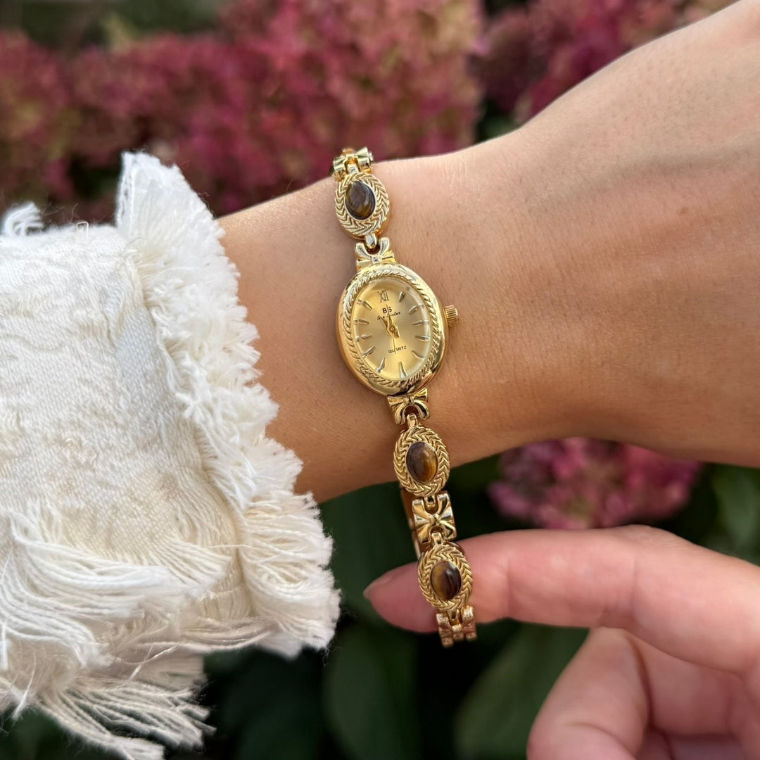 Gold Watch with Natural Tiger Eye