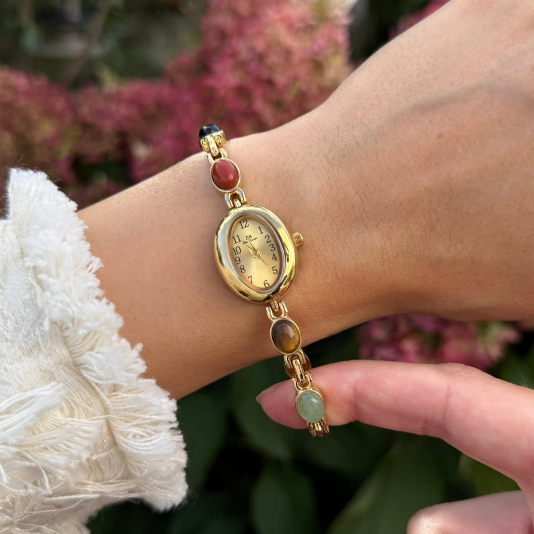 Gold Watch with Natural Stones
