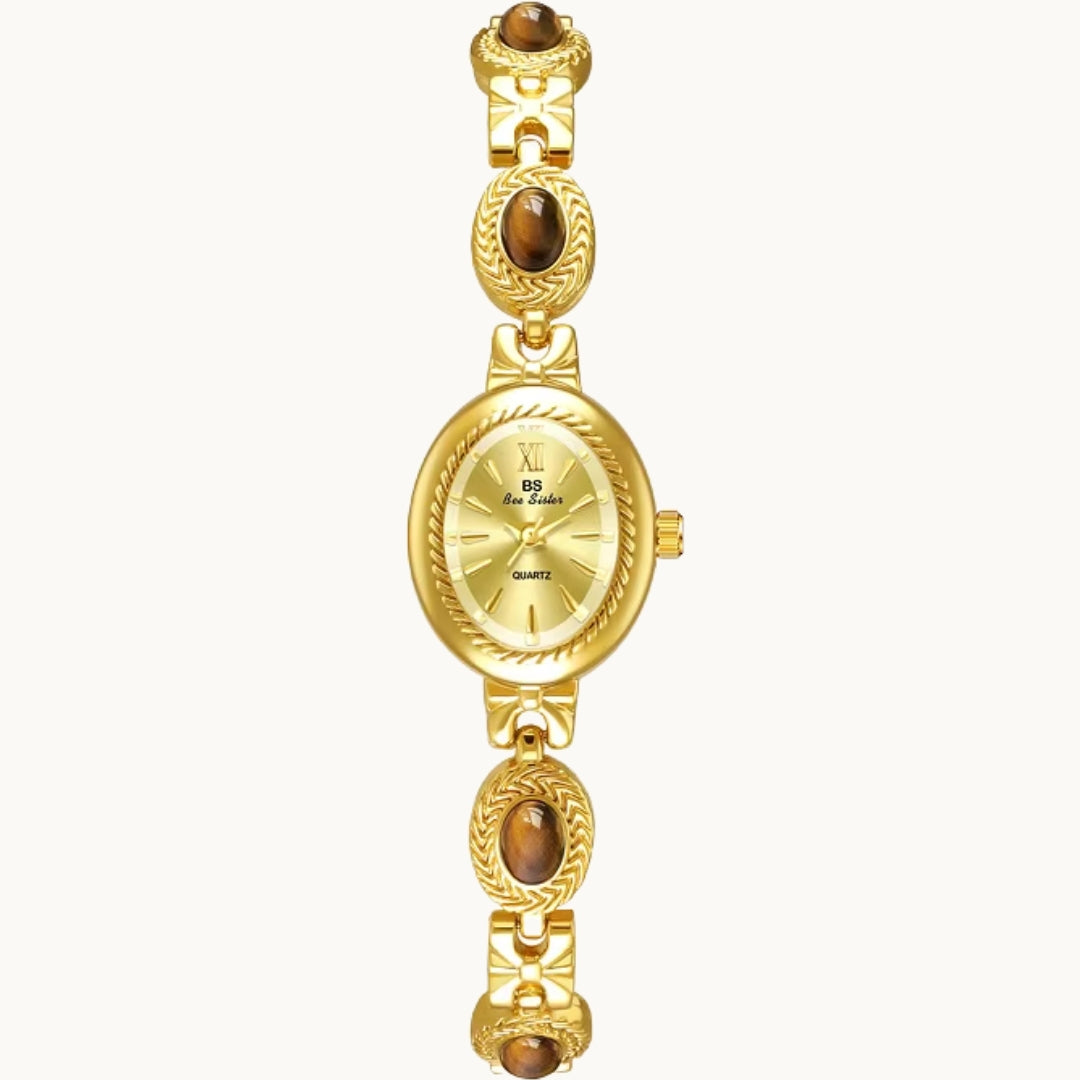Gold Watch with Natural Tiger Eye