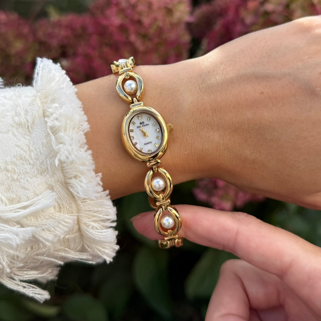 Gold Watch with Pearl