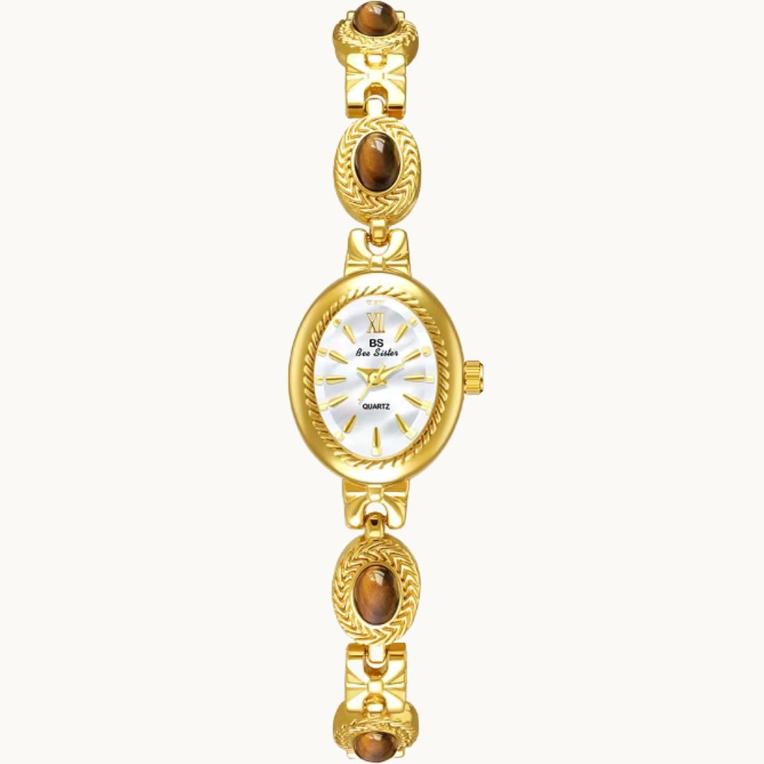 Gold Watch with Natural Tiger Eye