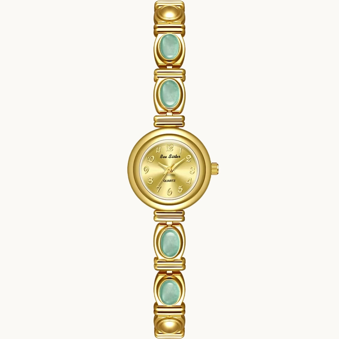 Gold Watch with Natural Jade