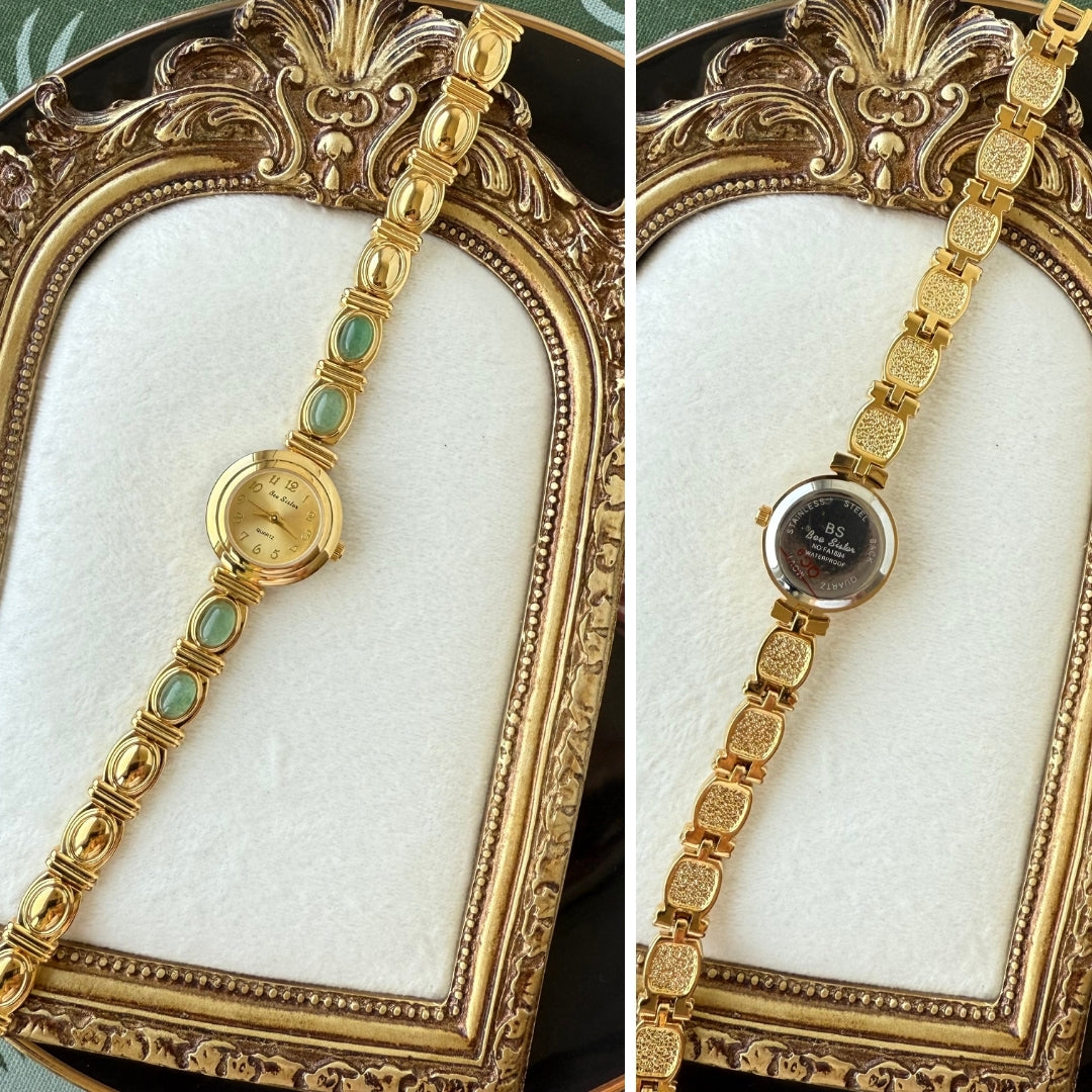 Gold Watch with Natural Jade