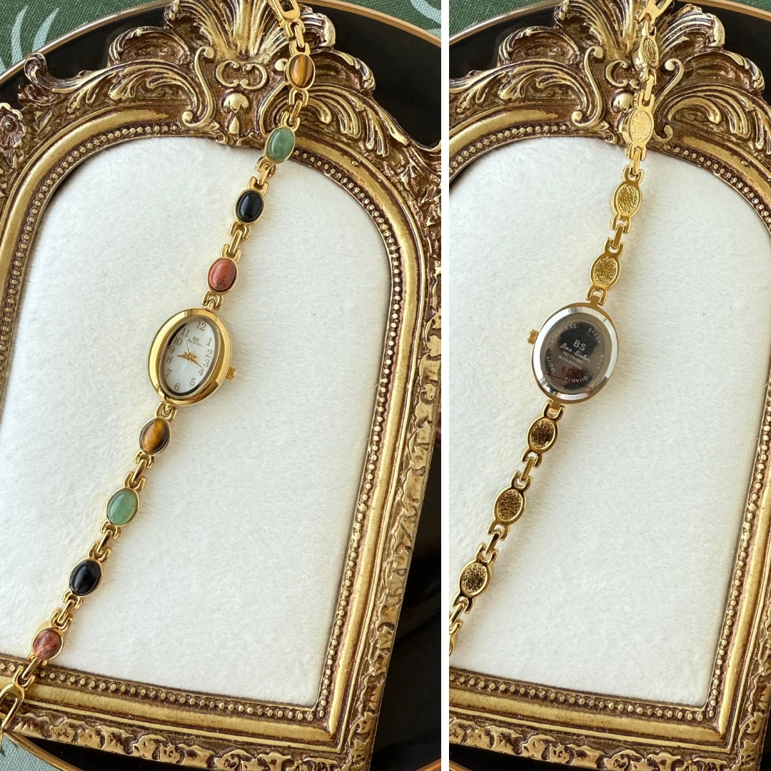 Gold Watch with Natural Stones