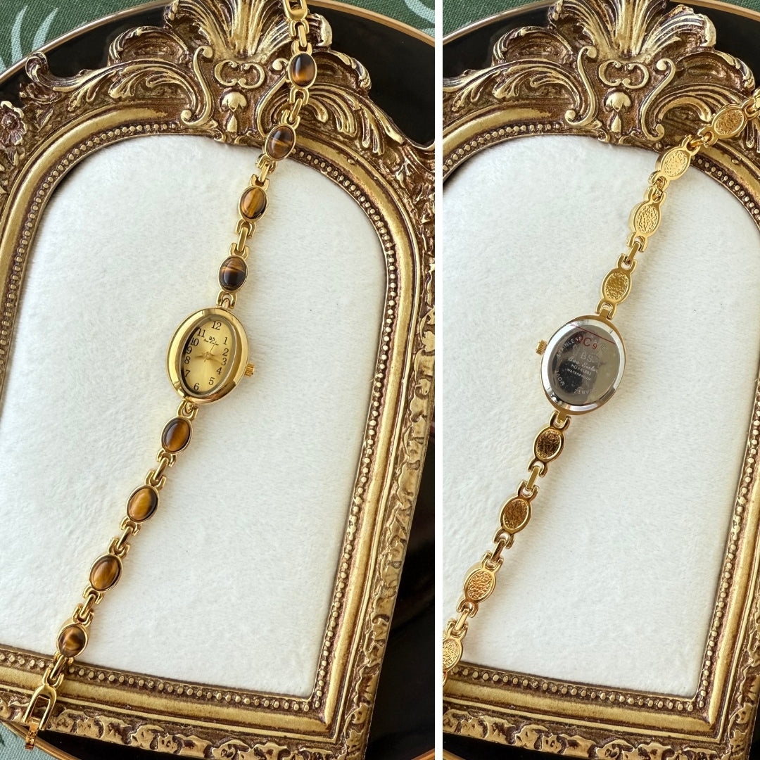 Gold Watch with Natural Tiger Eye