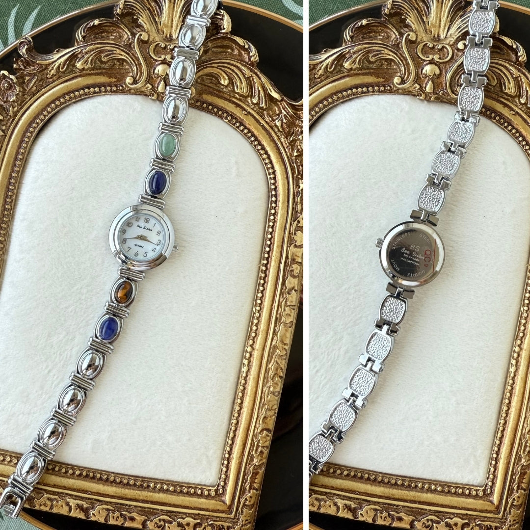 Silver Watch with Natural Stones