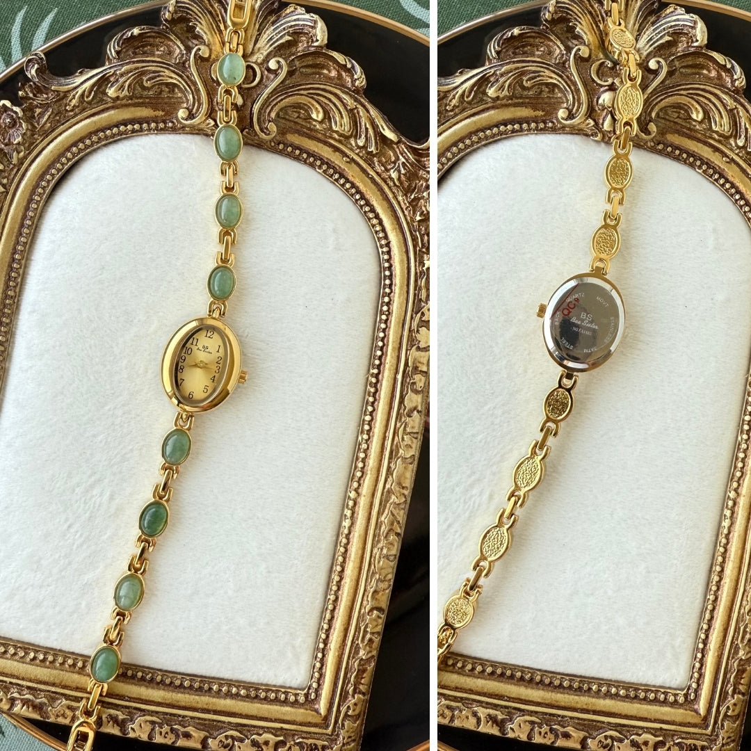 Gold Watch with Natural Jade