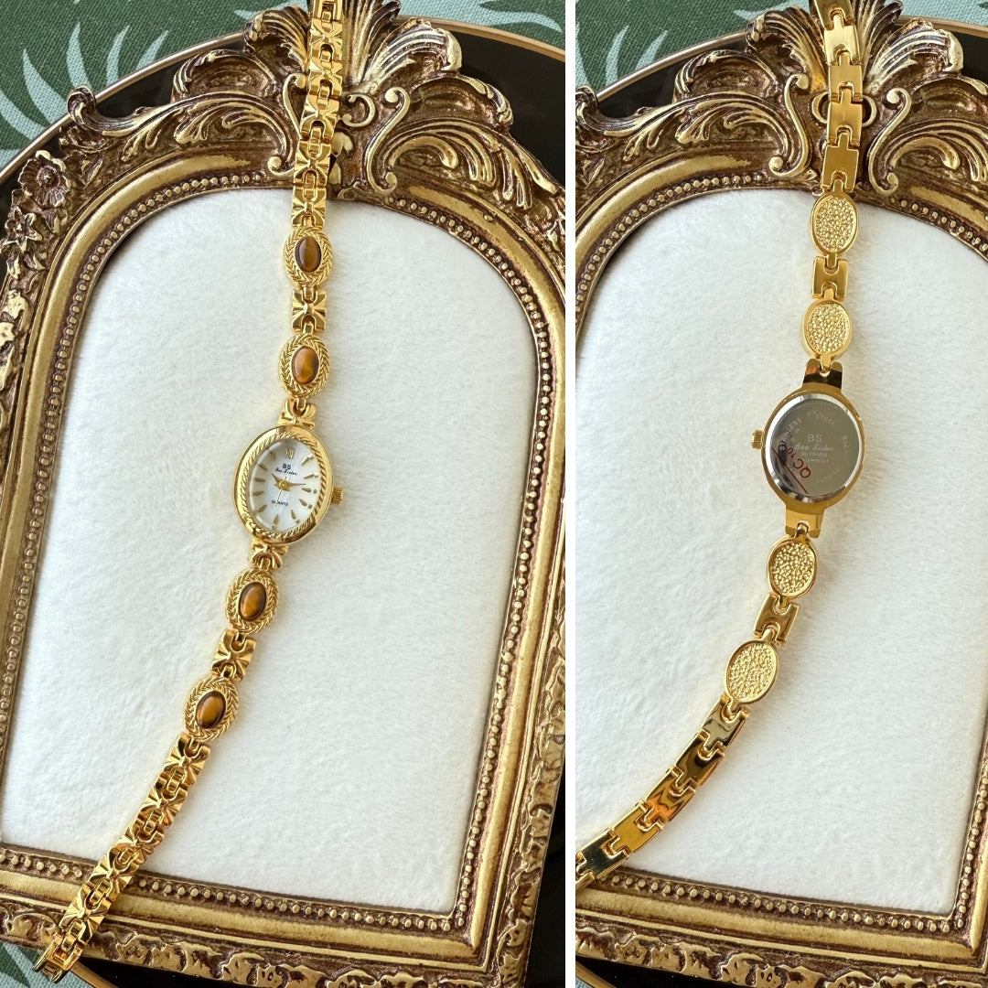 Gold Watch with Natural Tiger Eye