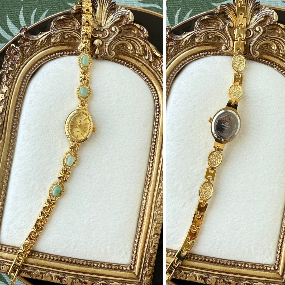 Gold Watch with Natural Jade
