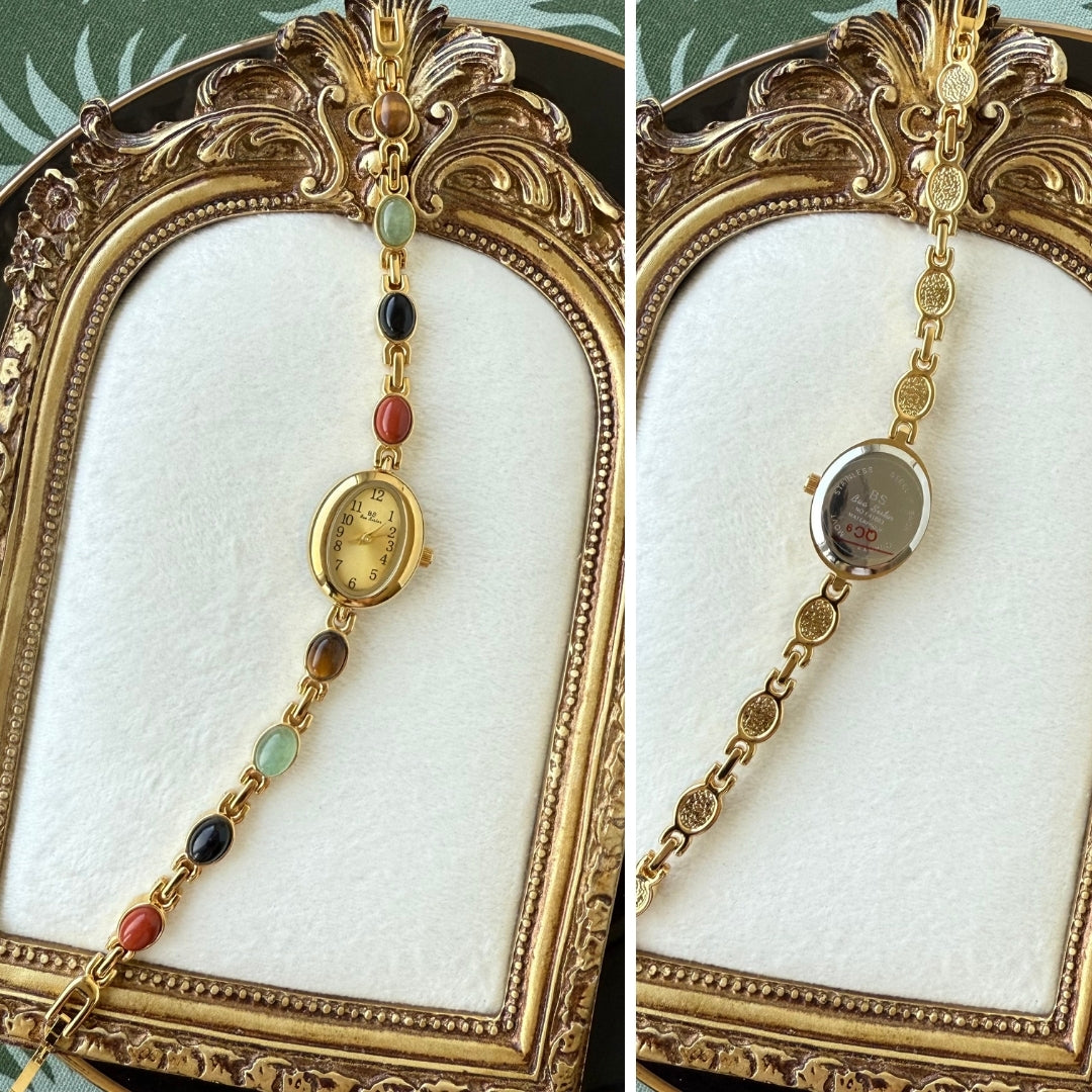 Gold Watch with Natural Stones