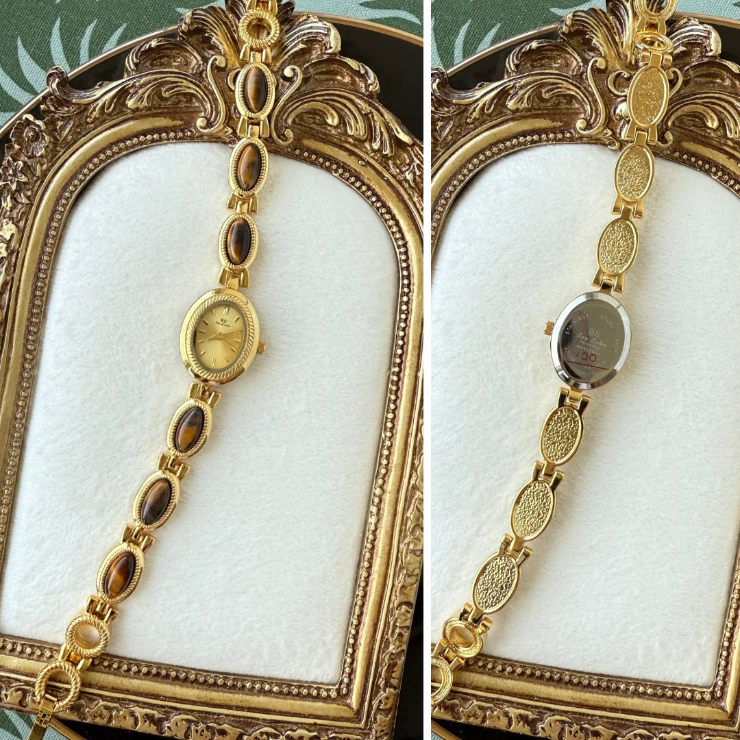 Gold Watch with Natural Tiger Eye