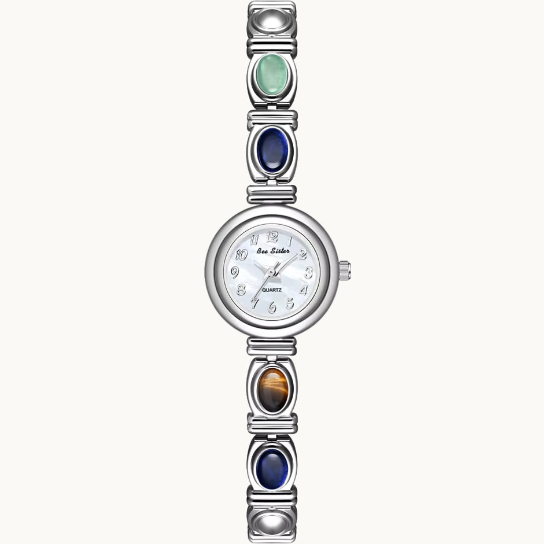 Silver Watch with Natural Stones