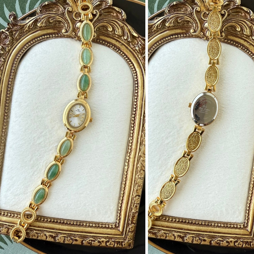 Gold Watch with Natural Jade