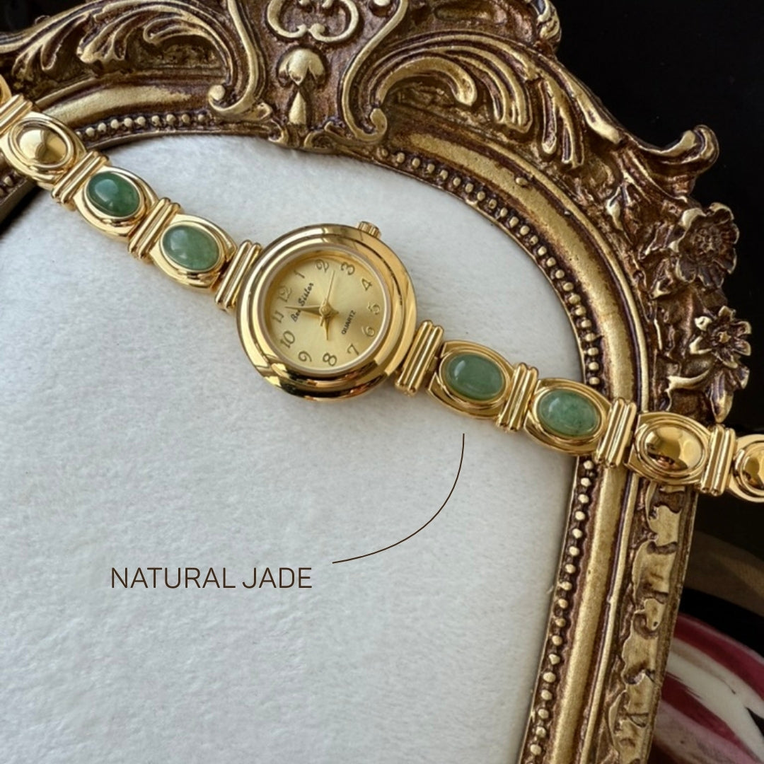 Gold Watch with Natural Jade