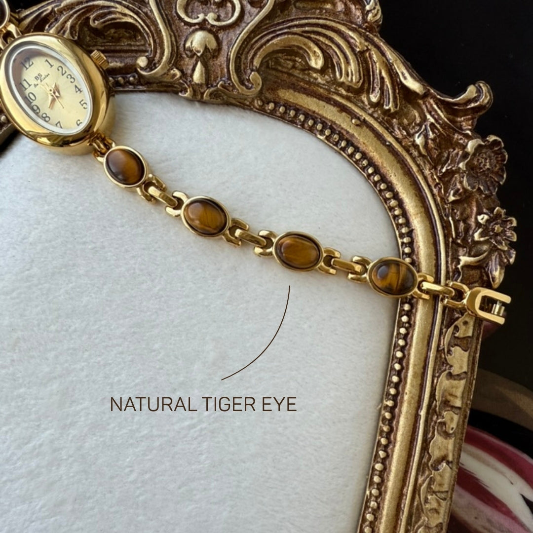 Gold Watch with Natural Tiger Eye