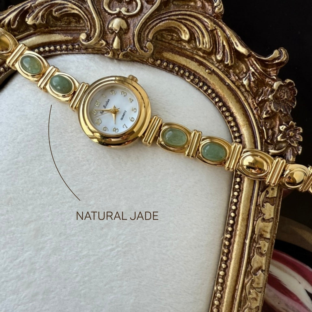 Gold Watch with Natural Jade
