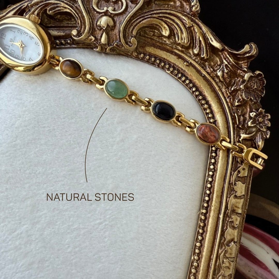 Gold Watch with Natural Stones