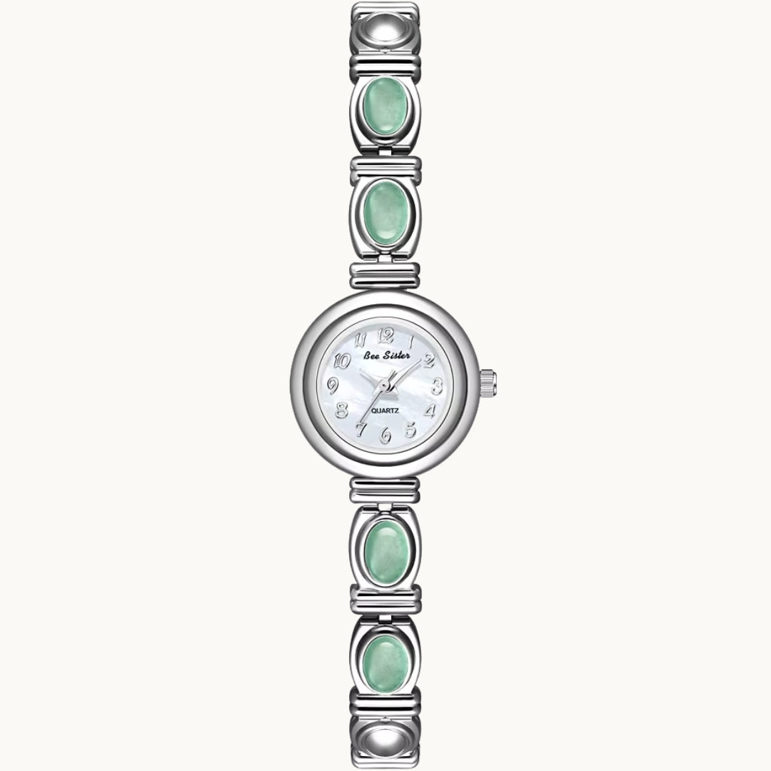 Silver Watch with Natural Jade