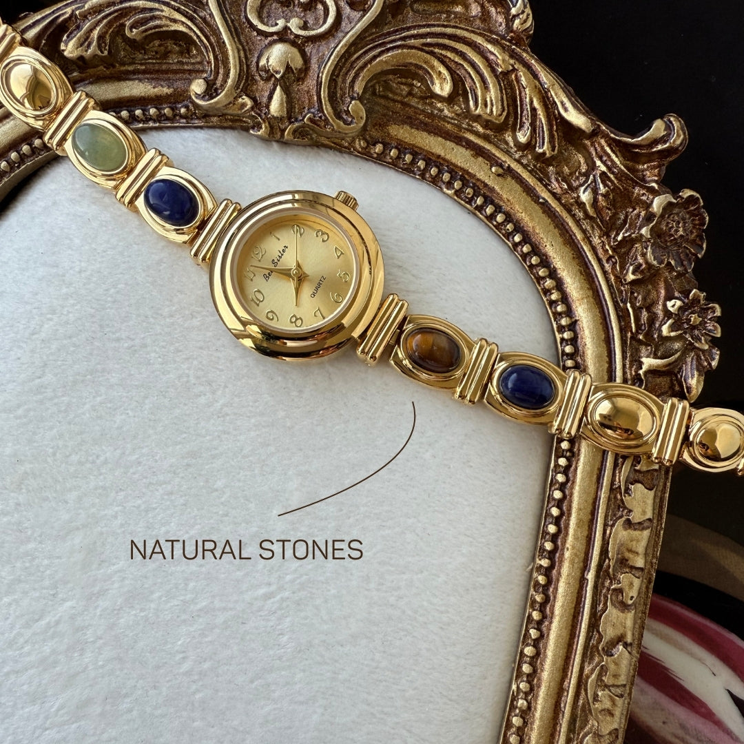 Gold Watch with Natural Stones