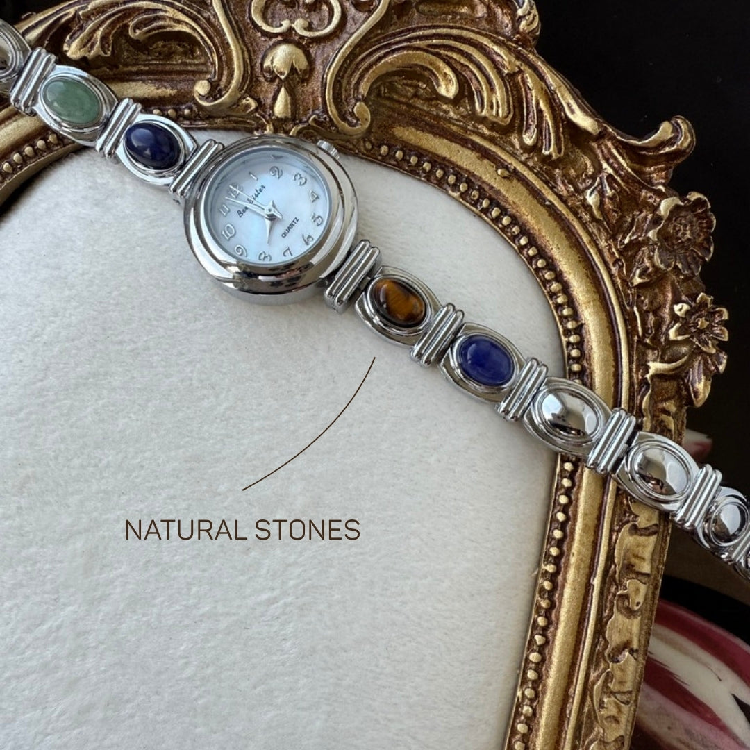 Silver Watch with Natural Stones