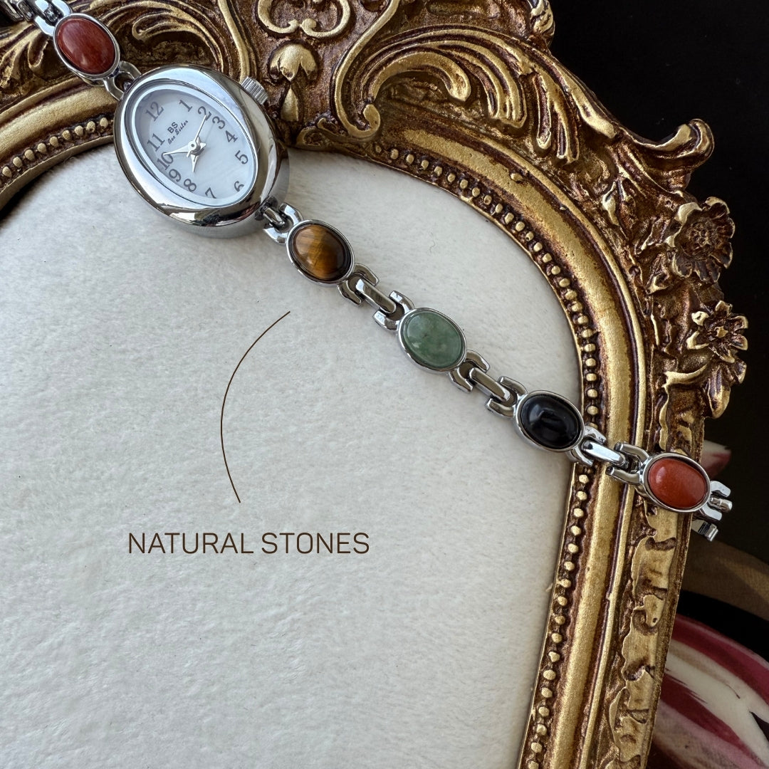 Silver Watch with Natural Stones
