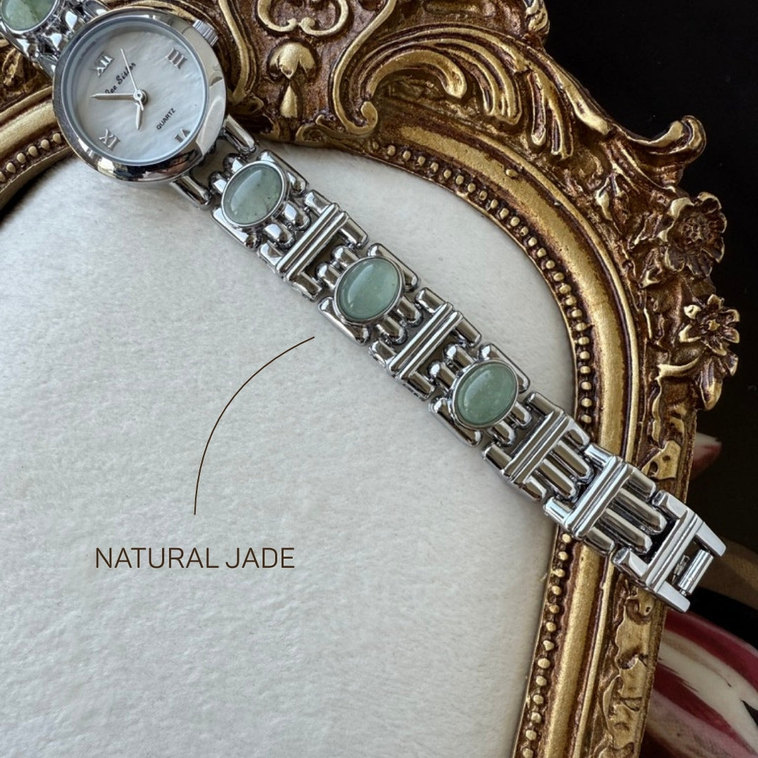 Silver Watch with Natural Jade