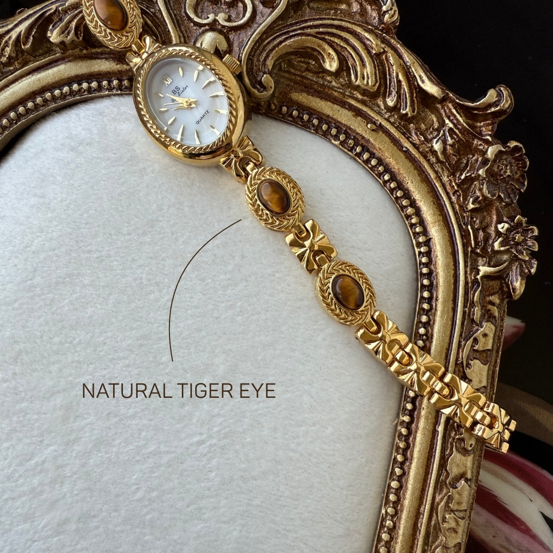 Gold Watch with Natural Tiger Eye