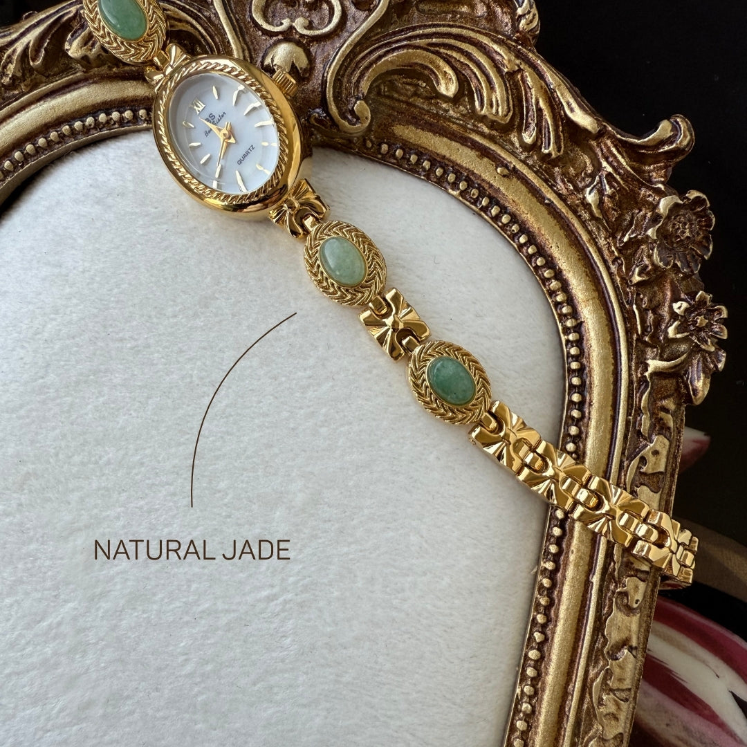 Gold Watch with Natural Jade