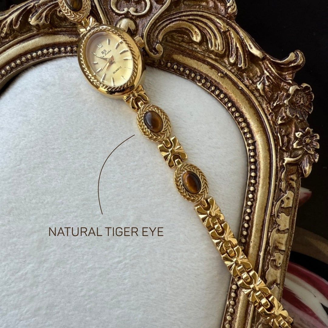 Gold Watch with Natural Tiger Eye
