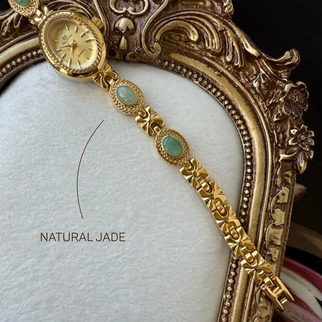 Gold Watch with Natural Jade