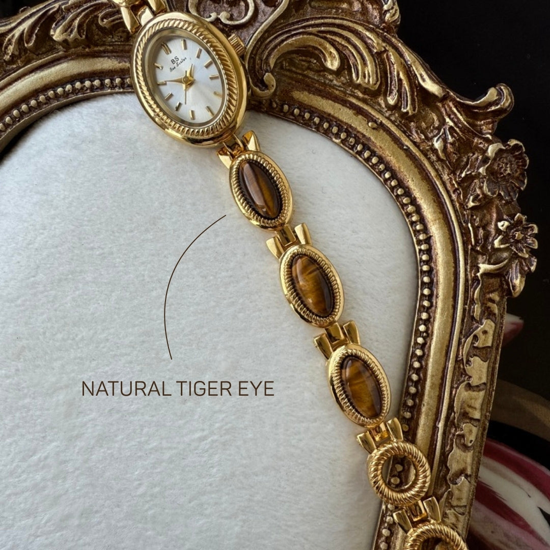 Gold Watch with Natural Tiger Eye