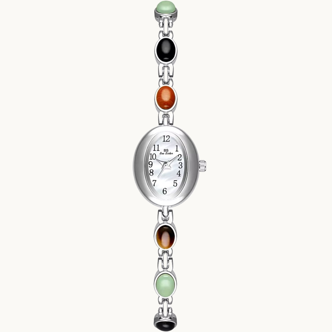 Silver Watch with Natural Stones
