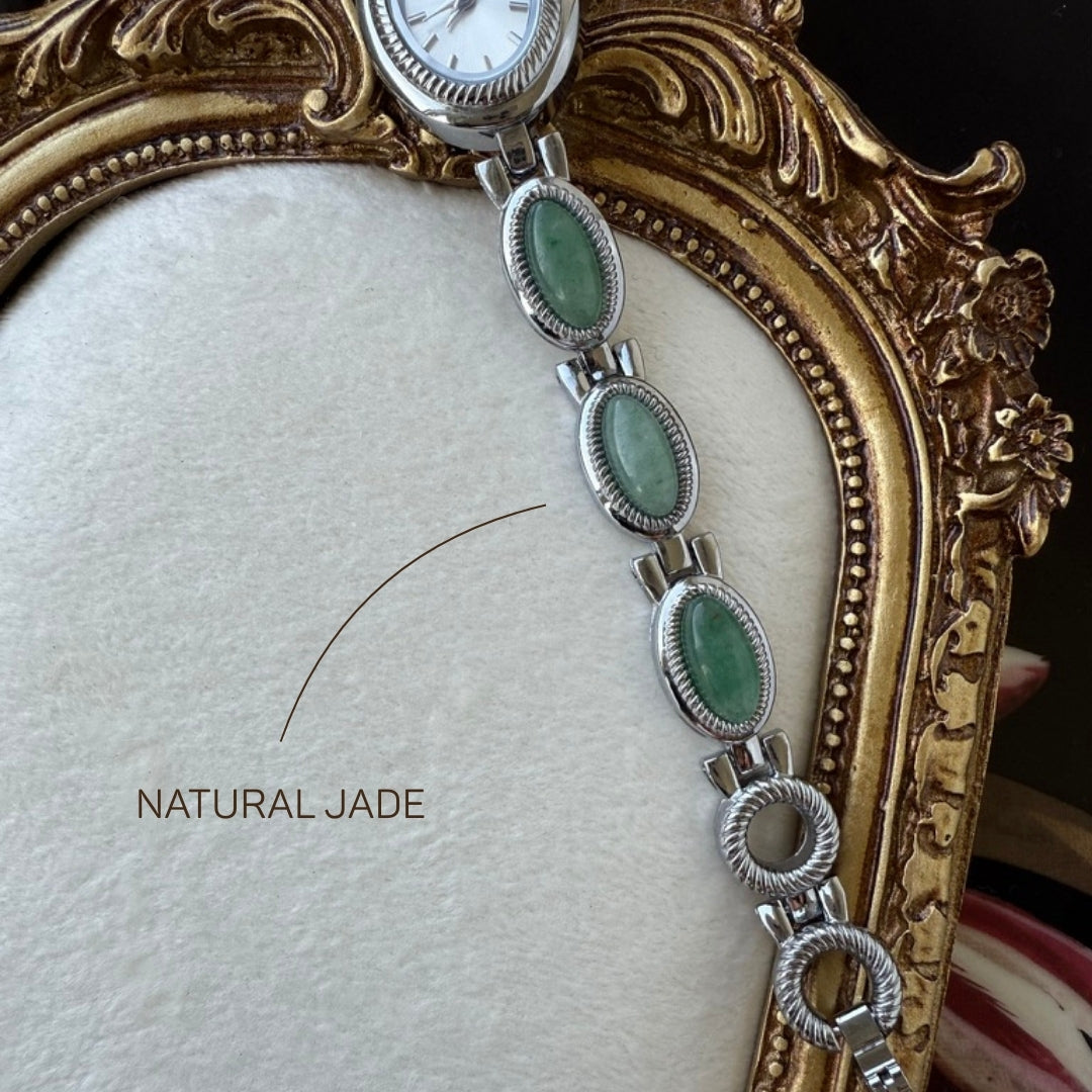 Silver Watch with Natural Jade