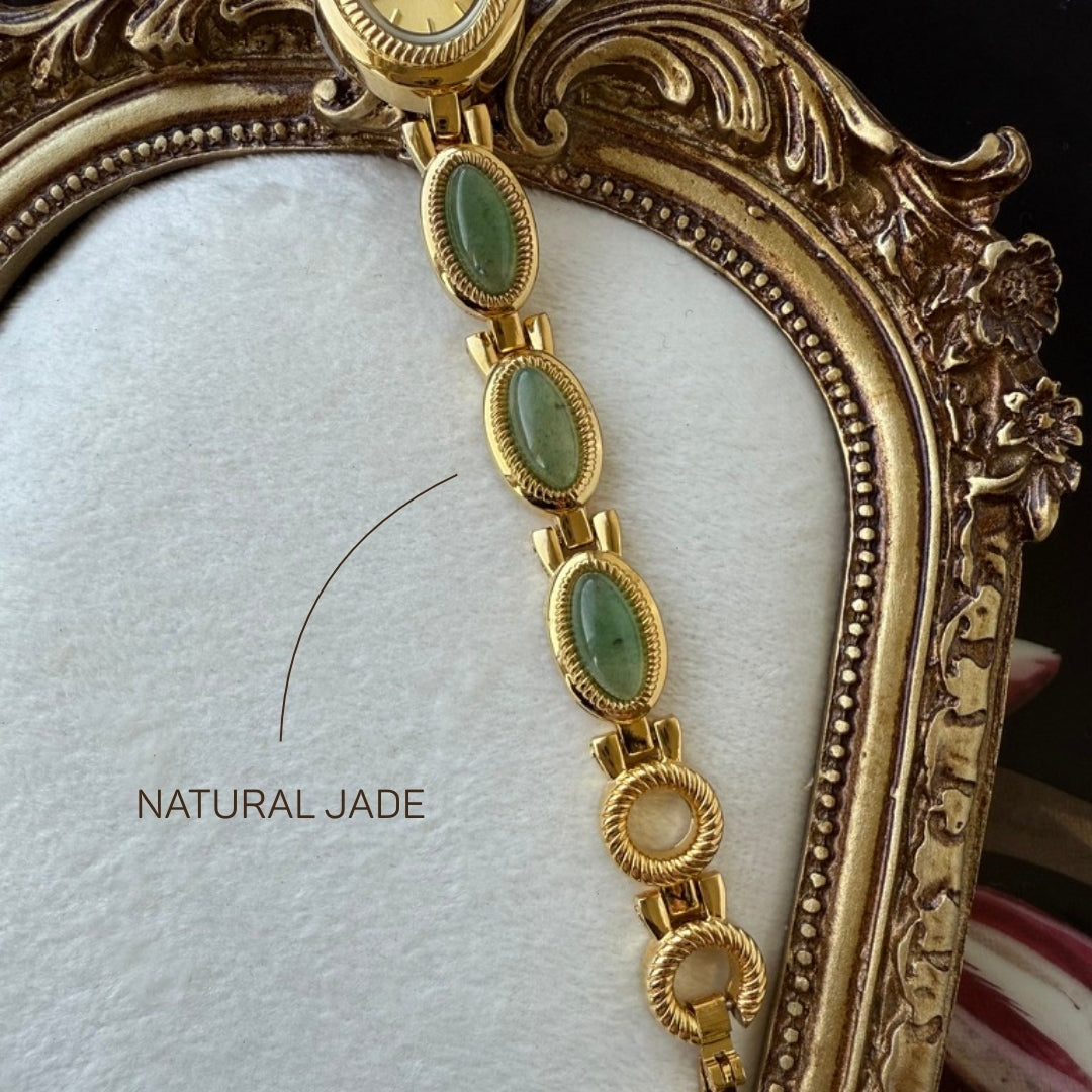 Gold Watch with Natural Jade