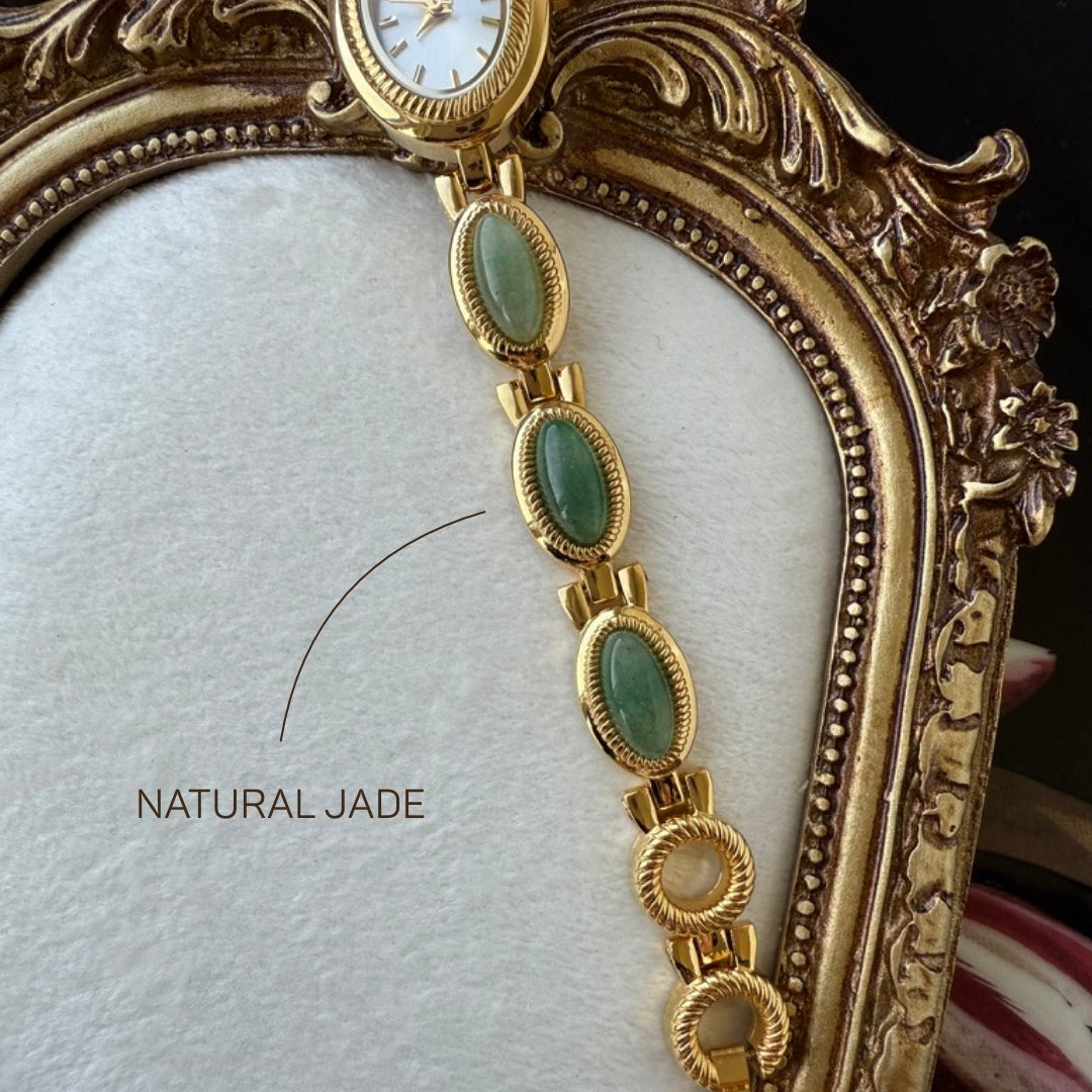 Gold Watch with Natural Jade