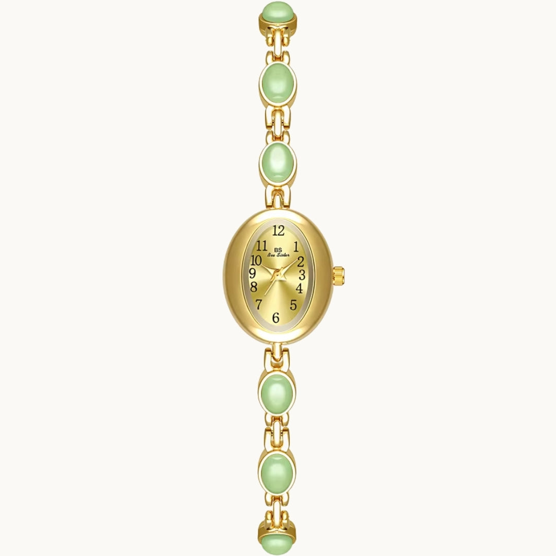 Gold Watch with Natural Jade
