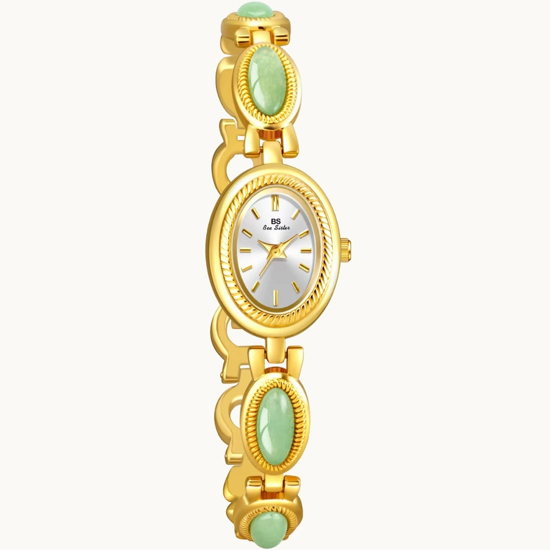 Gold Watch with Natural Jade