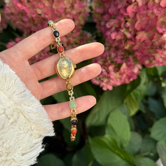 Gold Watch with Natural Stones