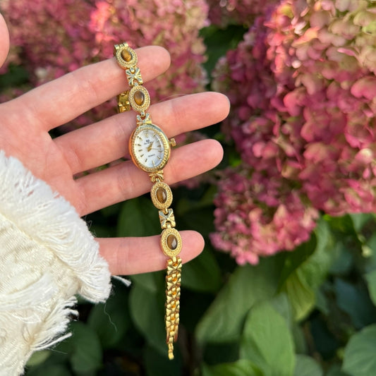 Gold Watch with Natural Tiger Eye