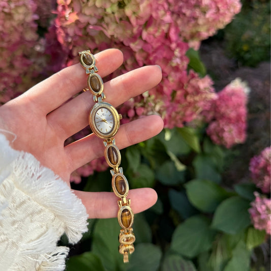 Gold Watch with Natural Tiger Eye