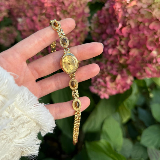 Gold Watch with Natural Tiger Eye