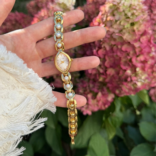 Gold Watch with Pearl