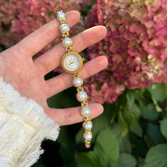 Gold Watch with Pearl