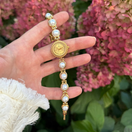 Gold Watch with Pearl