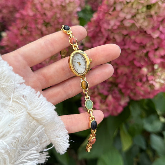 Gold Watch with Natural Stones