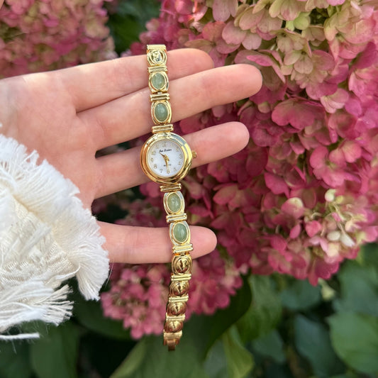 Gold Watch with Natural Jade