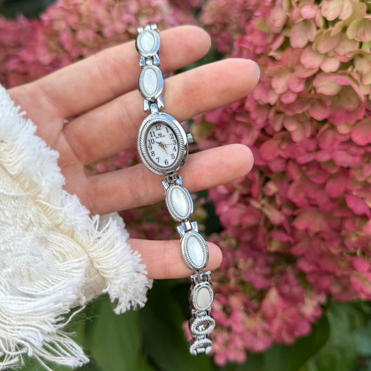 Silver Watch with Mother of Pearl