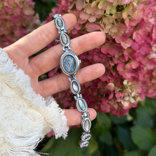 Silver Watch with Mother of Pearl