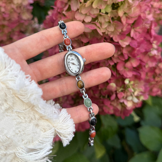 Silver Watch with Natural Stones