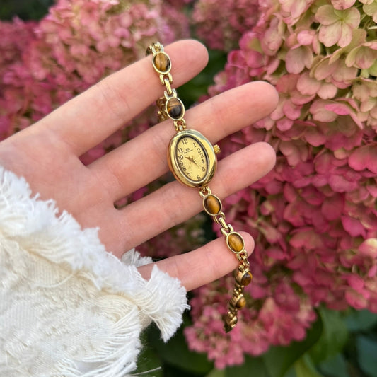 Gold Watch with Natural Tiger Eye